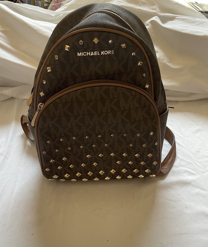Michael Kors Women's Abbey Medium Studded Leather Backpack Dark Brown
