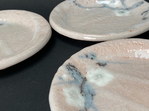 Shino ware 5 Pcs Set Round Plates signed, Japanese Art Pottery Tableware Vintage - Picture 7 of 10