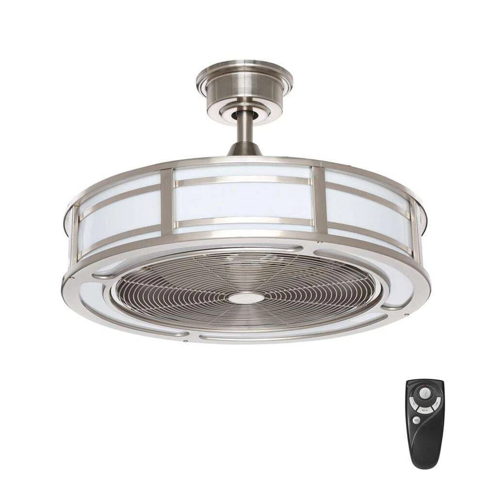 Ceiling Fan 23 in. LED Indoor Outdoor Brushed Nickel Light Remote