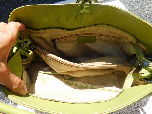 Olive Moss Green Large Pebbled Leather Satchel Shoulder HandBag Vera Pelle EUC - Picture 9 of 10