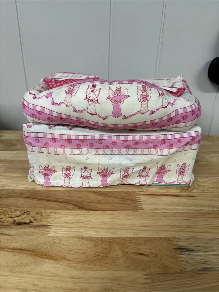 Angels Sofa Couch Tissue Box Cover With Little Pillows Pink And White Dollhouse - Image 3 of 4