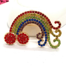 Cute Color Rainbow Rhinestone Crystal Fashion Women Charm Brooch Pin
