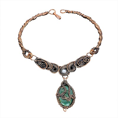 Cuprite Chrysocolla Jewelry Copper Wire Wrapped Chain Necklace For Women 18.0''