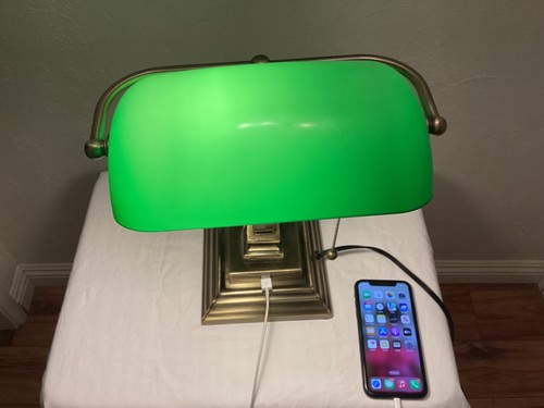 Bankers Desk Lamp USB Wireless Charging Port LED Green candlestick neck antique - Picture 4 of 6