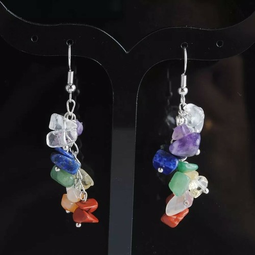 Natural Stone 7 Chakra Drop Earrings for Women - Picture 3 of 3