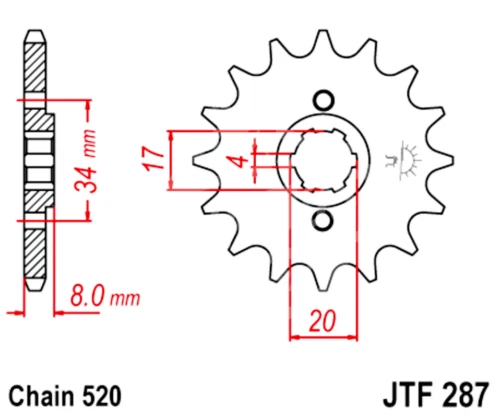 Kit de rodas dentadas e corrente de transmissão 520 JT para Honda CRF 230L 2008-2009 - Imagem 3 de 4