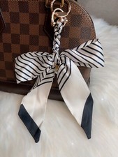 Scarf Bow Charm Bag Purse ivory Key Fob Ring New Handmade Fashion Accessories