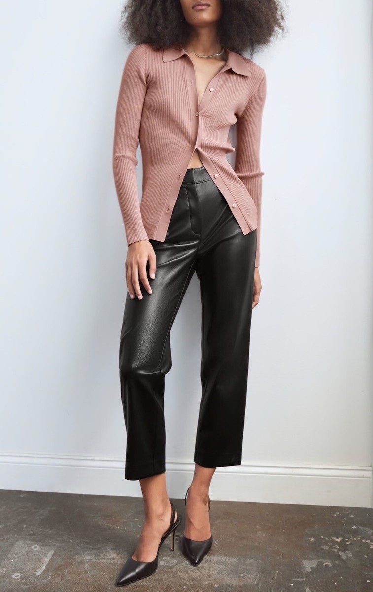 Aritzia Babaton Pants Size Vegan Black Leather Cropped Straight Leg