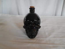 Black glass skull head bottle w/cork stopper 5"