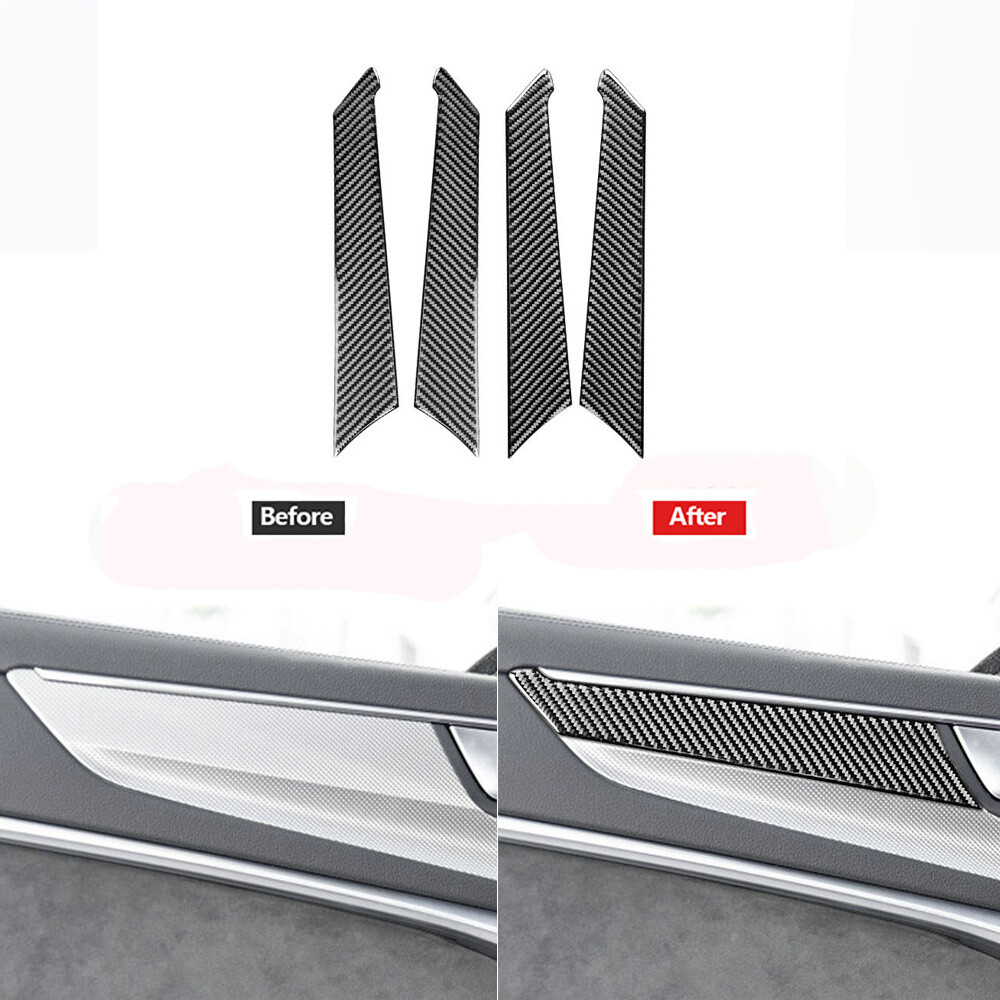 4 Car Door Panel Decor Trim Cover Interior Carbon Fiber For Audi A6LA7 2019-2021