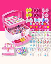 Jewelry Toys for Girls Adjustable Rings Bracelets Necklaces Hair Clips Set 3-9 