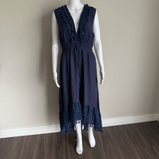 Navy Blue Summer Ruffle Tie Waist Dress XL Summer