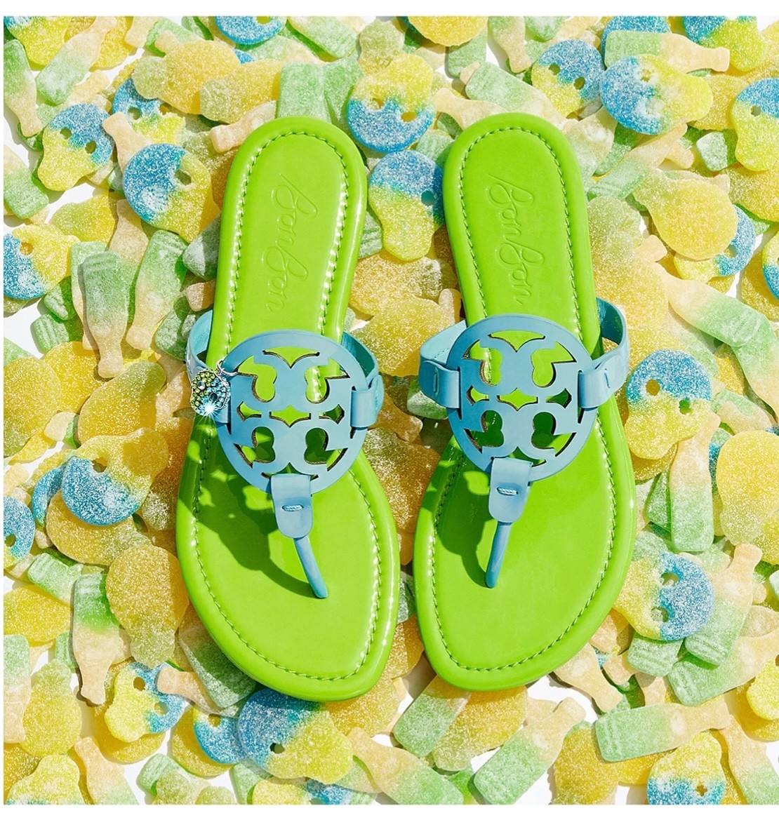 NIB Tory Burch x BonBon Miller Sandals Pineapple Blueberry 6, 11