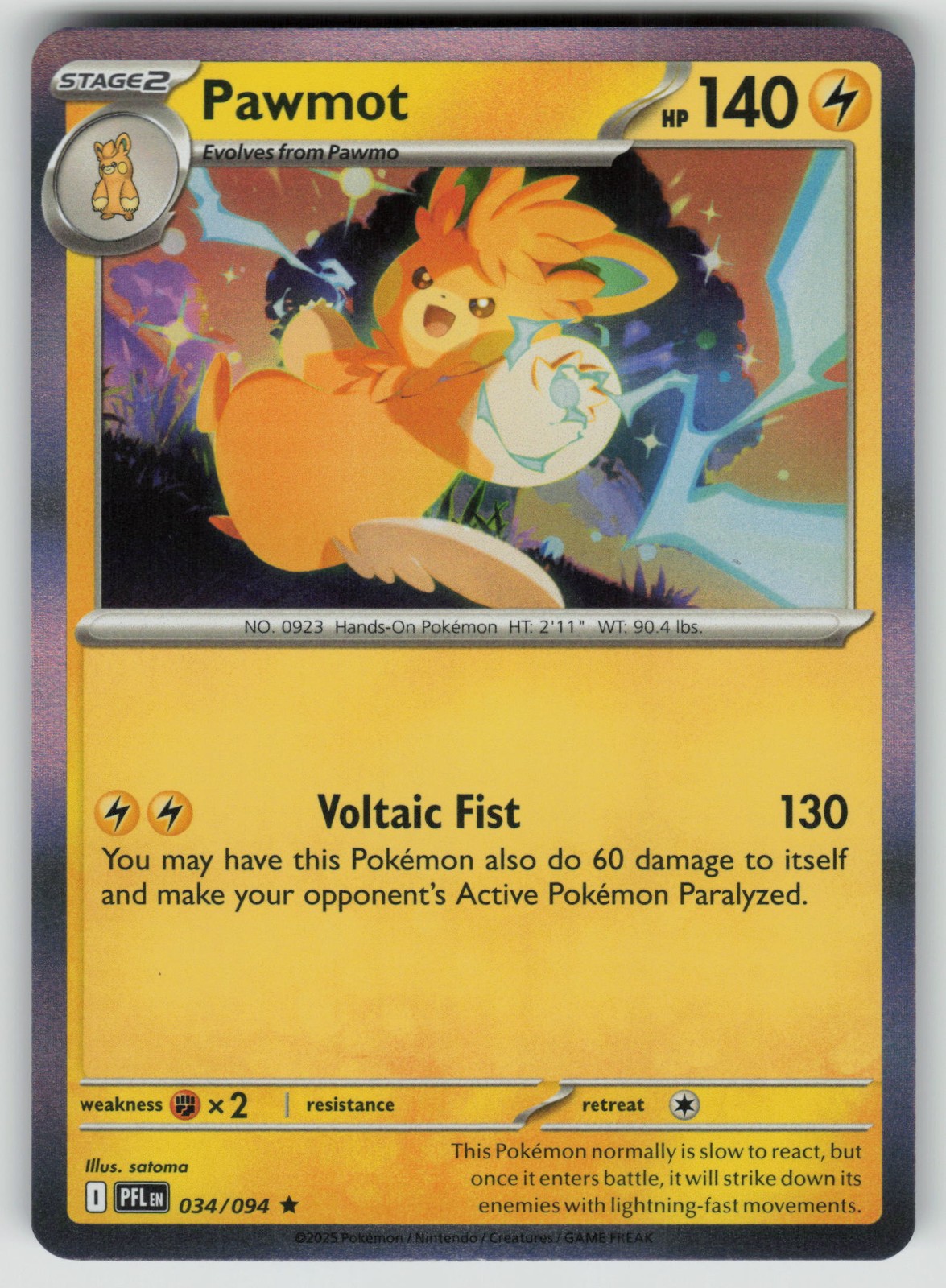 Pokemon Pawmot Rare Holo ME02: Phantasmal Flames 034/094 NM