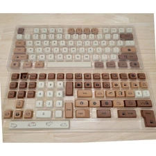 Custom Keyboard Artisan Keycaps Set Cream Coffee Brown Bread Cat Theme 140 Key