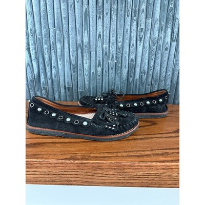 Coach G1210 Black Suede Shearling Studded Rexy Charm Moccasin Loafers womans 7