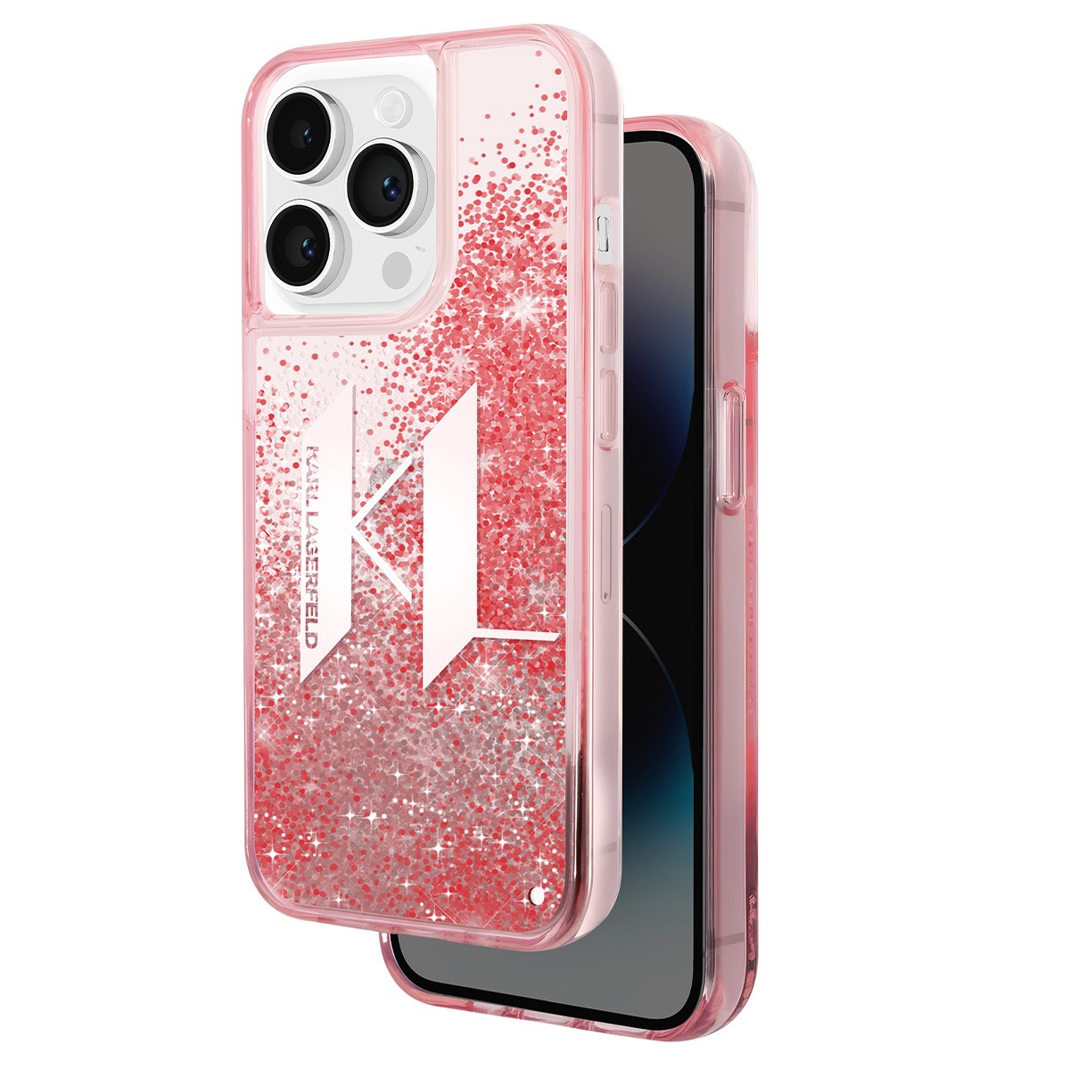Coque Karl Lagerfeld iPhone 14 Pro rose pailletée liquide