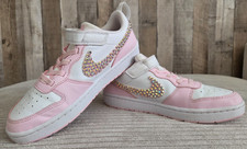Nike Court Borough Recraft Pink White Rhinestone Logo Leather Sneakers 2.5Y