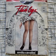 Vtg 80s New Wave Glam Goth Sheer Black Cuban Heel Back Seam Hosiery Pantyhose L