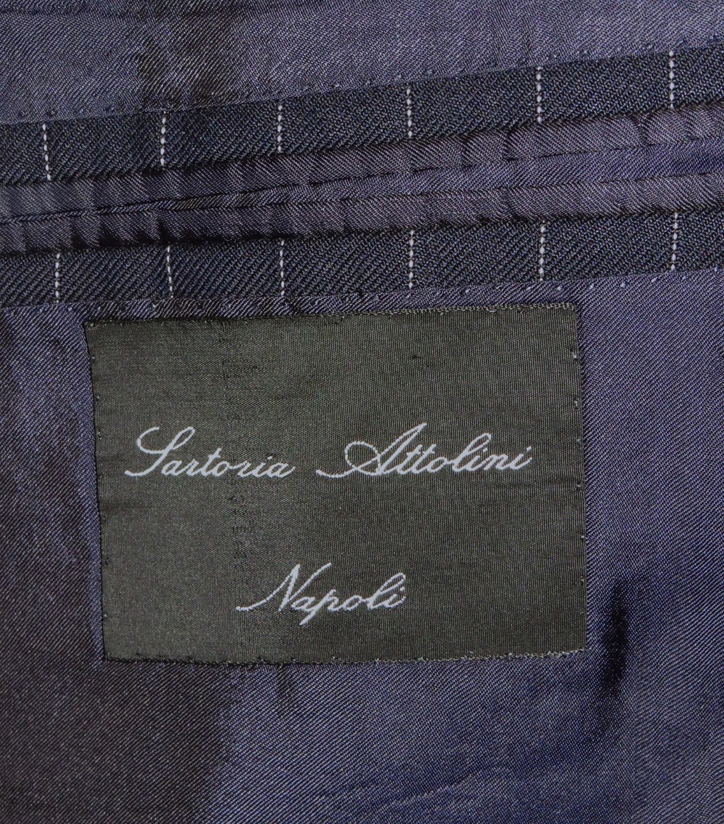 Sartoria Attolini Napoli Navy Blue Pinstriped Three Button Suit