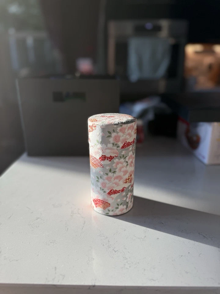 Japanese Floral Tea Canister – Washi Paper Wrapped, Airtight Tin - Image 2 of 4