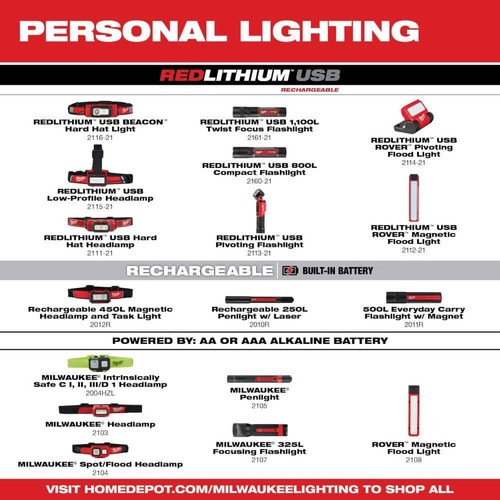 Milwaukee 250 Lumens Internal Rechargeable Penlight with Laser and 550 Lumens - Picture 7 of 10
