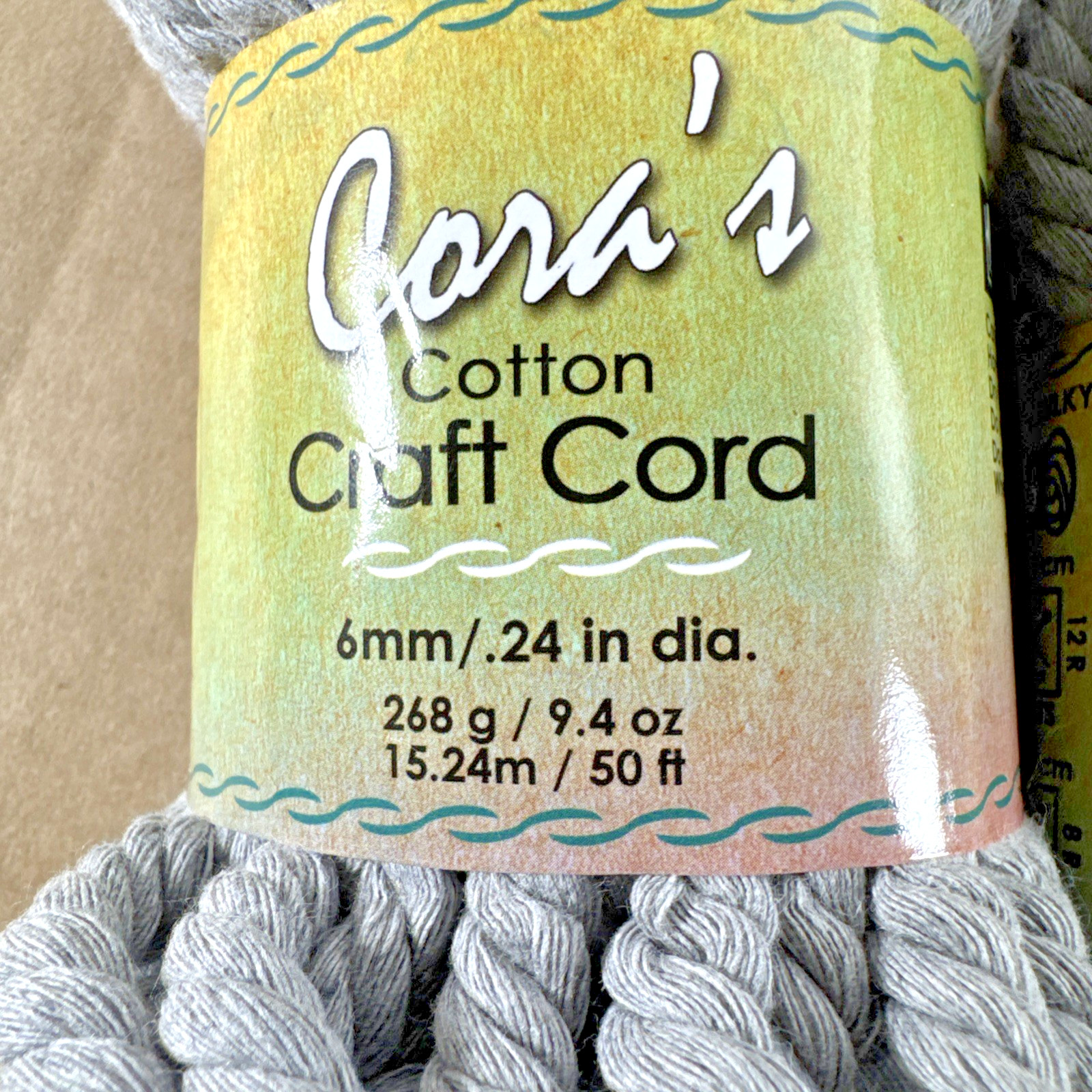 2x CORA'S  BRAIDING CO. PEPPERELL COTTON CRAFT CORD 6MM 50' Rolls Charcoal Gray