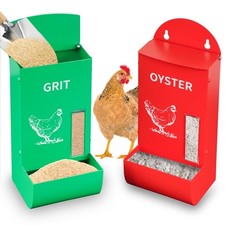 2Pack Automatic Chicken Grit  Oyster Shell Feeder with Rain Cover, Gravity-F...