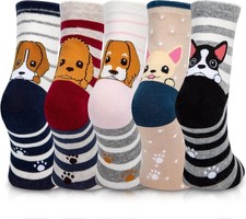 5 Pairs Cute Animal Crew Socks for Women Cat Dog Novelty Fun Stocking Gifts