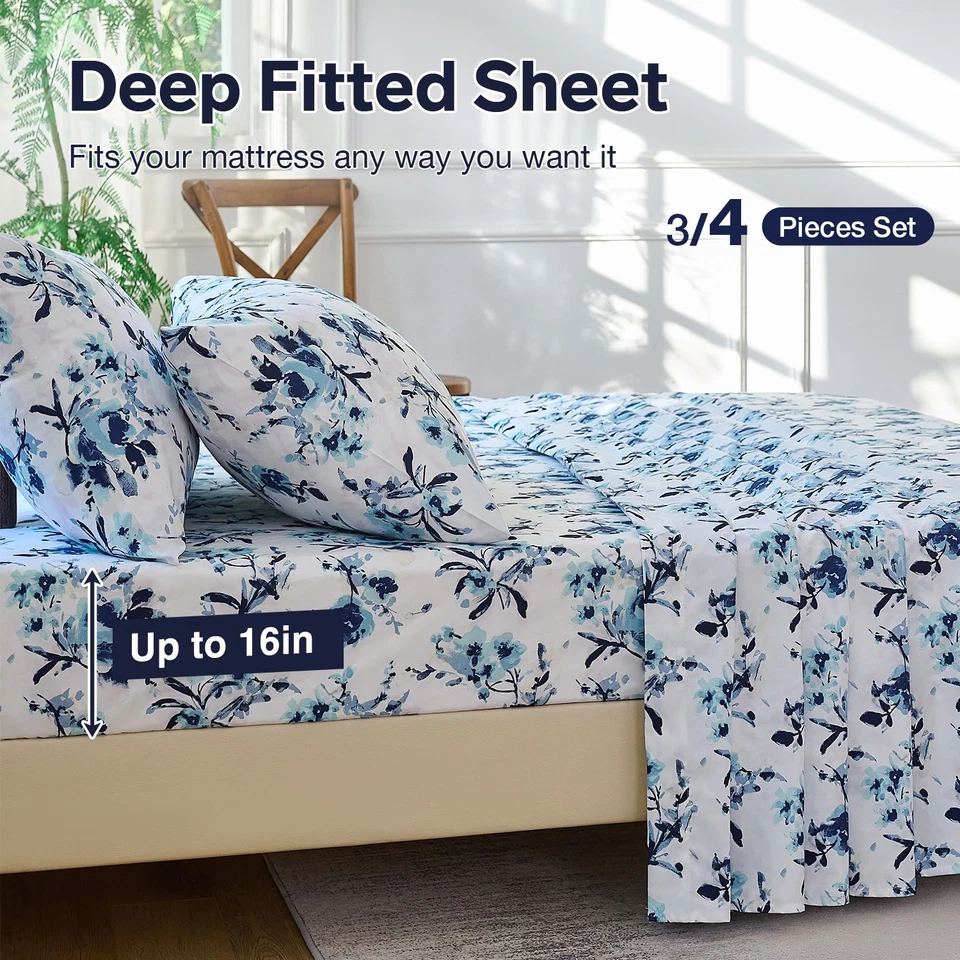 Juego de sábanas de 4 piezas bolsillo profundo serie 2000 sábanas de hotel microfibra confort Foto 3 de 4