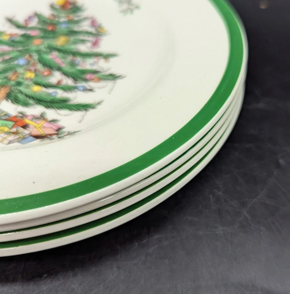 Juego de 4 platos de ensalada Spode de melamina de árbol de Navidad de 8 pulgadas (bandas verdes) Foto 4 de 4