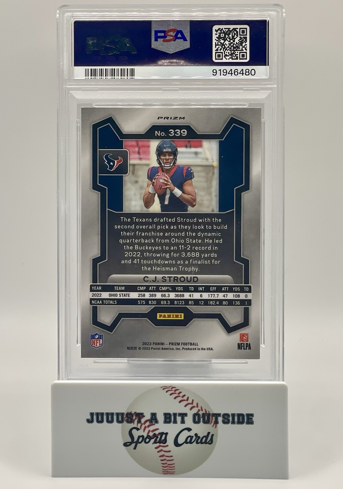2023 Panini Prizm CJ Stroud Rookie Silver Prizm #339 (PSA 9) view 2