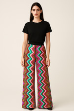 Vtg Y2K PSYCHEDELIC Zig Zag FLORAL KALEIDOSCOPE High Waist RAVE PALAZZO Pants L