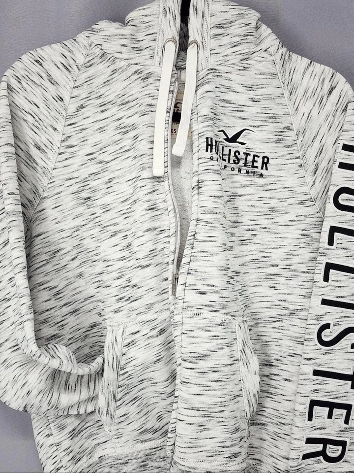 Hollister 连帽运动衫男式 XS 白色黑色标志全拉链舒适 Y2K 标志 — 第 2/4 张图片