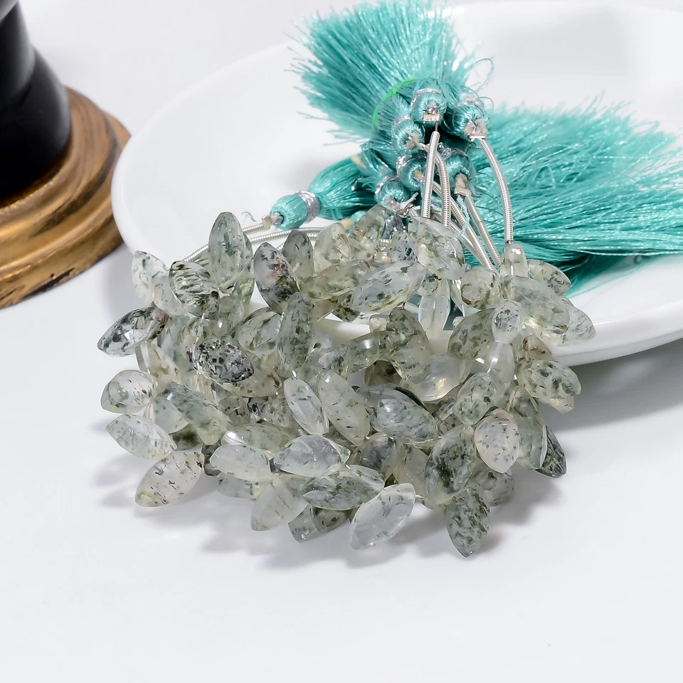 Abalorios facetados con forma de marquesa de ágata de musgo 12X5X4 mm hilo 4" UGB-877 Foto 2 de 4