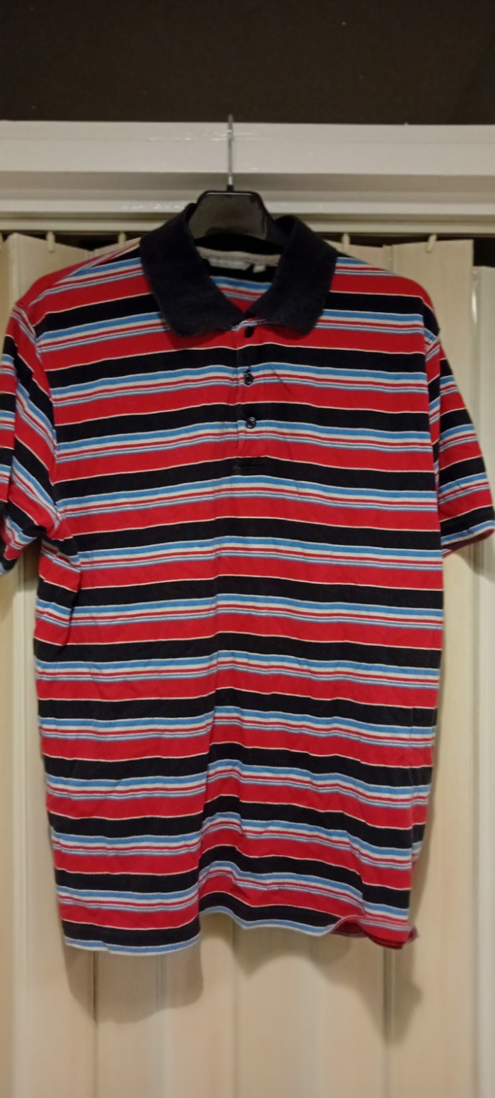 Size Medium Whispering Smith Red Striped Cotton Casual Polo Shirt