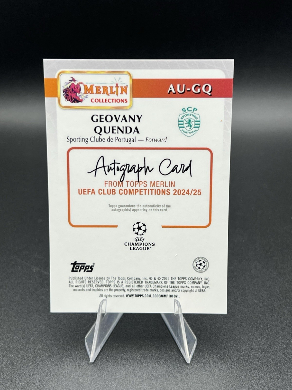 2024-25 Topps Merlin Chrome UEFA Geovany Quenda Auto RC Rookie #AU-GQ Portugal view 2