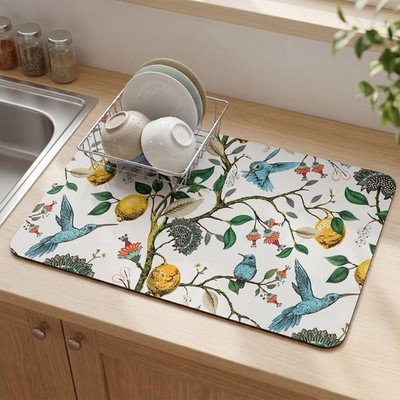 Dish Drying Mat for Kitchen Counter, 12''x20'' Absorbent Coffee Bar Mat with Hu...