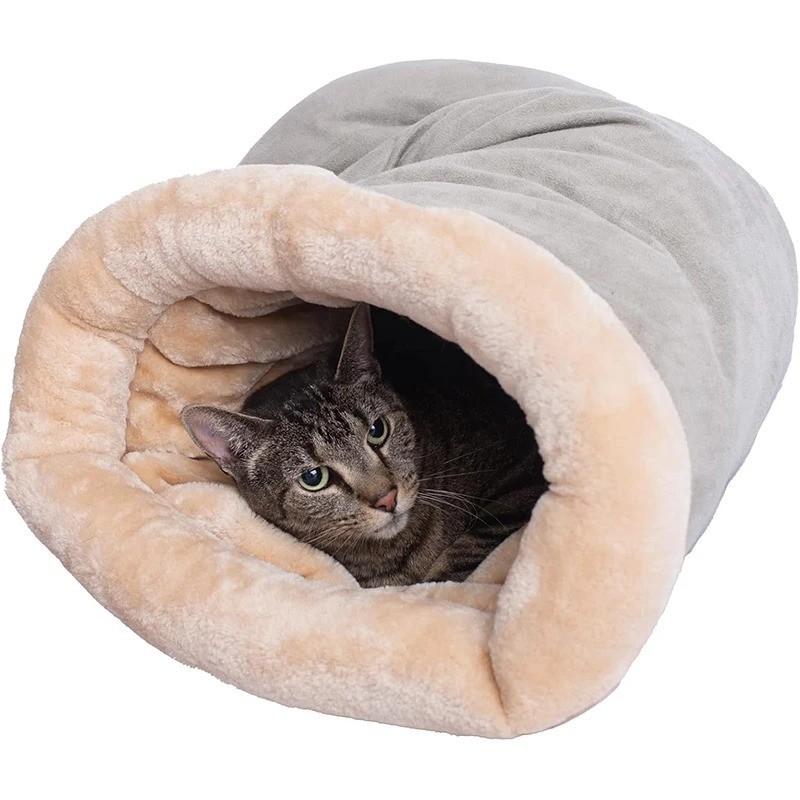 Sac de couchage pour chat contre le froid nid semi-fermé lavable gris