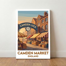 Camden Market, England Travel Poster Giclee Canvas Print