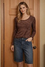 Vintage 90's E.Y.E Essential Yarn Elements Brown Velvet Like Small Top Blouse