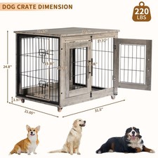 Indoor Pet Dog Cage Wooden Furniture 31in with 2-Door, End Table Decorative