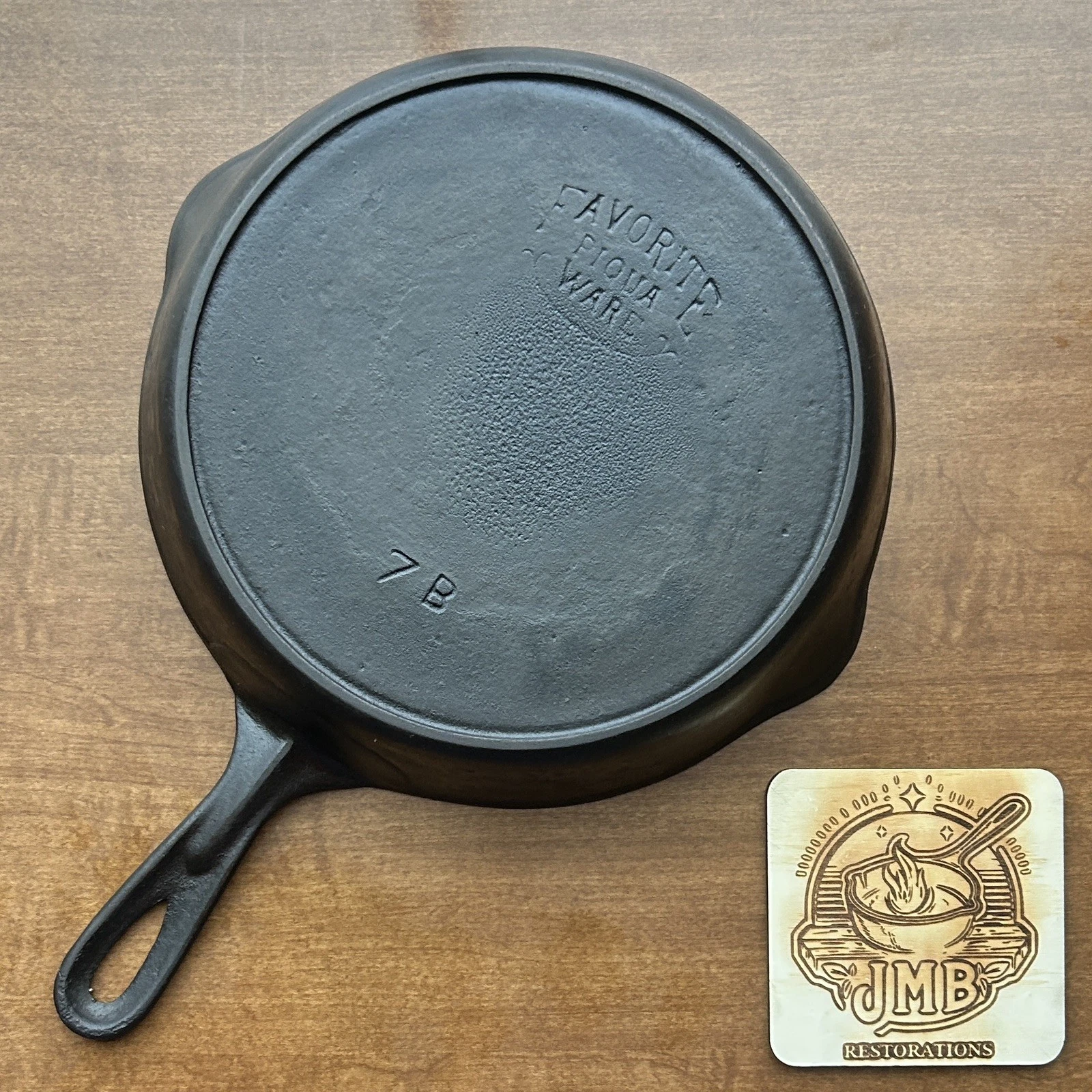 Favorite #7 Cast Iron Skillet Smiley Logo - JMB Restorations
