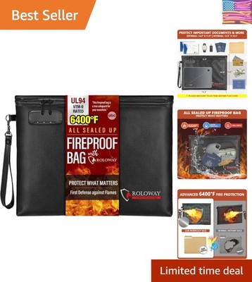 Fireproof Document Bag 14.5 x 11.5 inch, 6400  Fireproof Money Bag with Zippe...