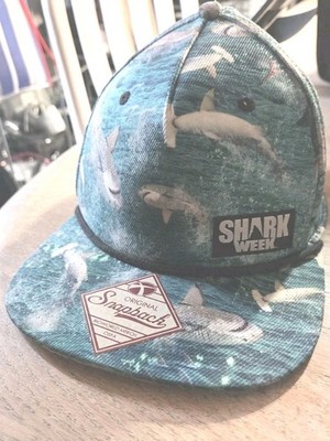 Shark Week Hat Cap Snap Back Mens One Size Green All Over Print Sharks Rope