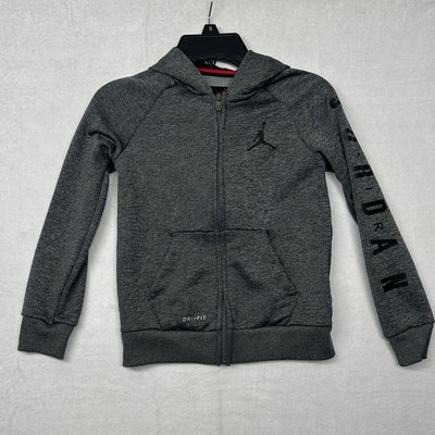 Kids Jordan Dri Fit Hoodie Zip Up Gray Basketball Athletic Size 6 M