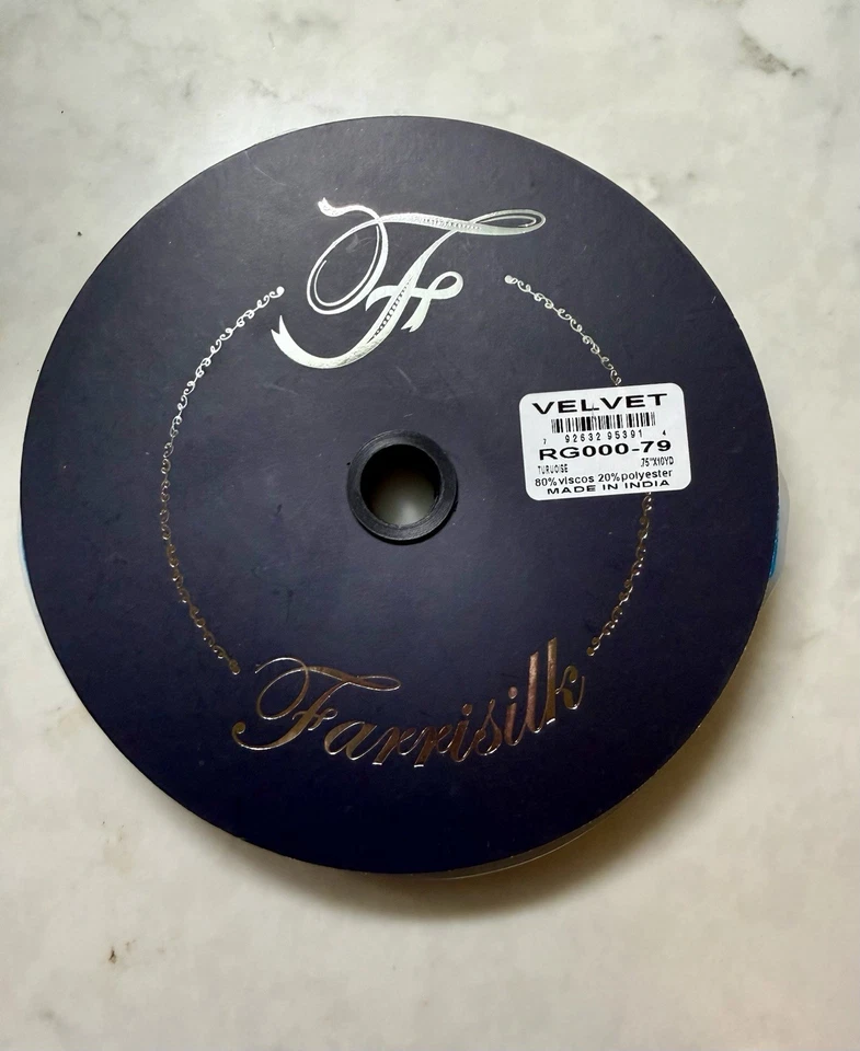 1 Roll Farrisilk Turquoise Velvet Luster .75" (3/4”) Wired Ribbon 10 Yards - Image 2 of 3