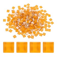 300Pcs Glass Mosaic Tiles, Square Crystal Mosaic(0.4 x 0.4 Inch, Sweet Orange)