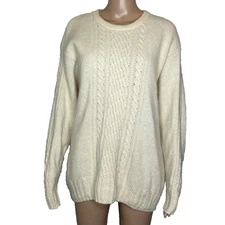 Women's Large Liz Claiborne Ivory Cable Knit Lambswool/Angora Blend Sweater