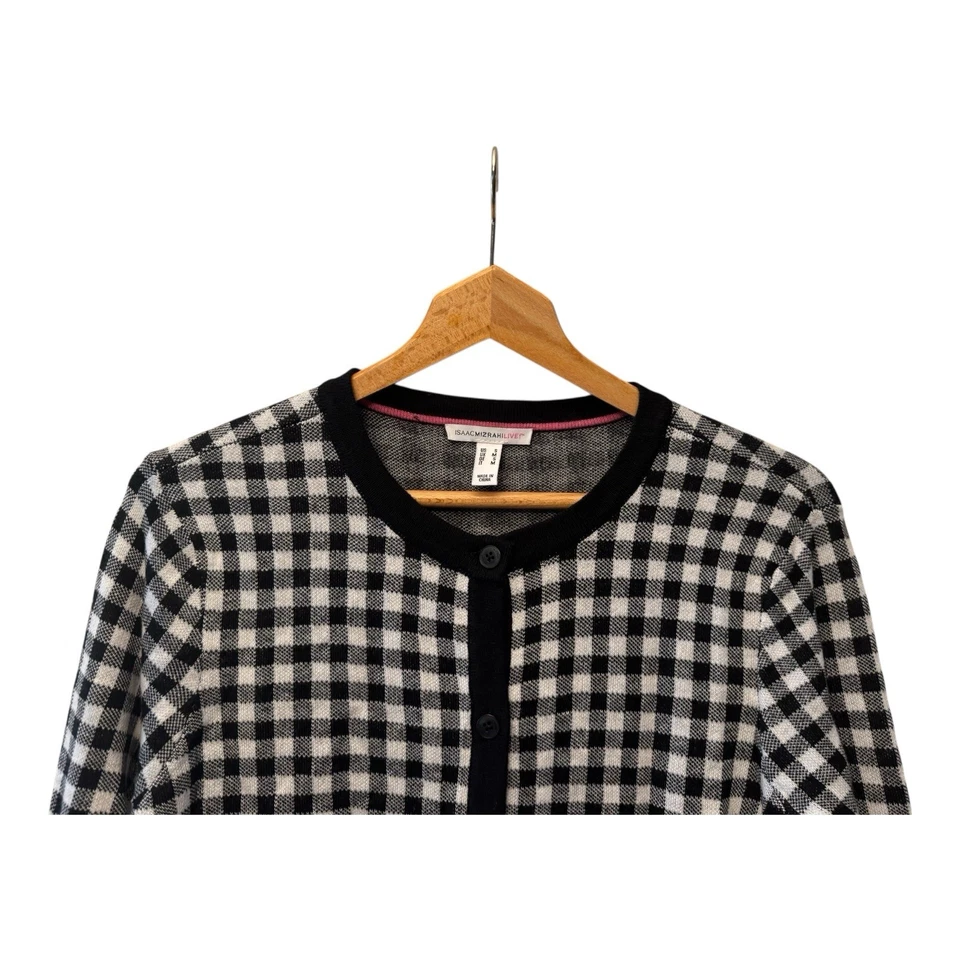 Isaac Mizrahi Live Cárdigan Suéter Top Mujer Talla Pequeña S Conjunto Negro Blanco Cuadros Foto 4 de 4